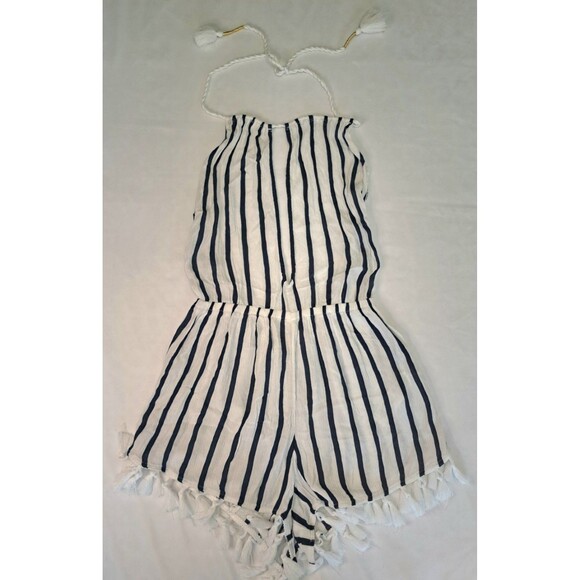 Abercrombie & Fitch Pants - Abercrombie & Fitch White Navy Striped Romper S Halter Tassel y2k boho twee chic